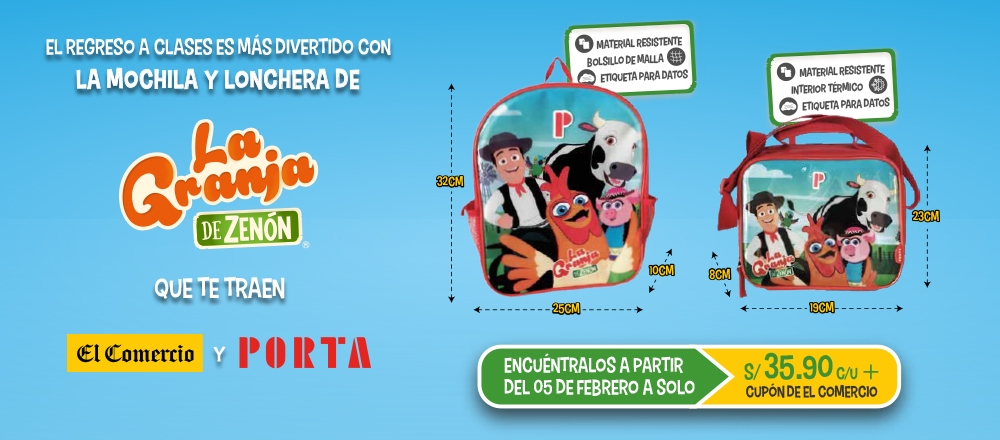 MOCHILA Y LONCHERA LA GRANJA DE ZENÓN - CLUB DE SUSCRIPTORES MOCHILA Y LONCHERA LA GRANJA DE ZENÓN - CLUB DE SUSCRIPTORES - Club De Suscriptores El Comercio Perú.